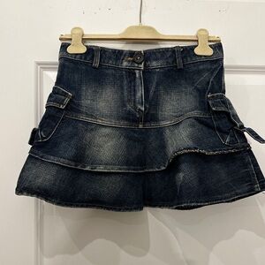 Y2K cargo denim tiered skirt